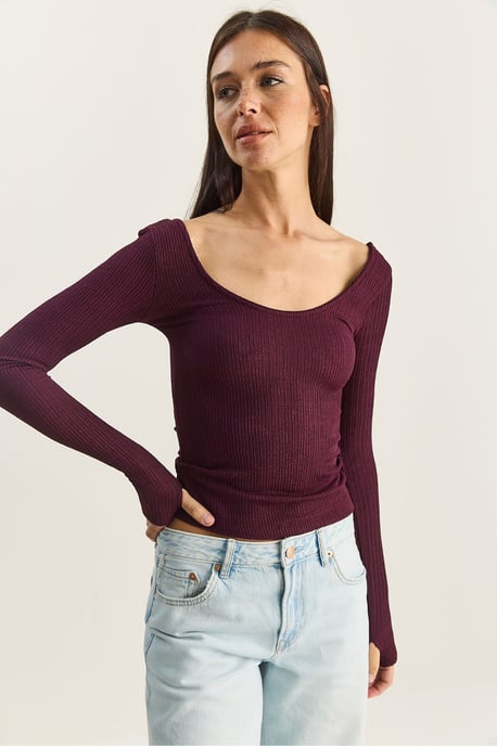 Slim Fit Lange Mouwen U-Hals Blouse - Image 5