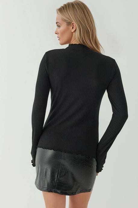 Strukturerad Slim Fit Rundhalsad Topp med Långa Ärmar - Image 3