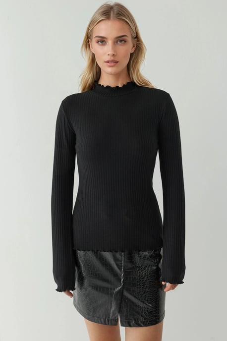Strukturerad Slim Fit Rundhalsad Topp med Långa Ärmar - Image 5