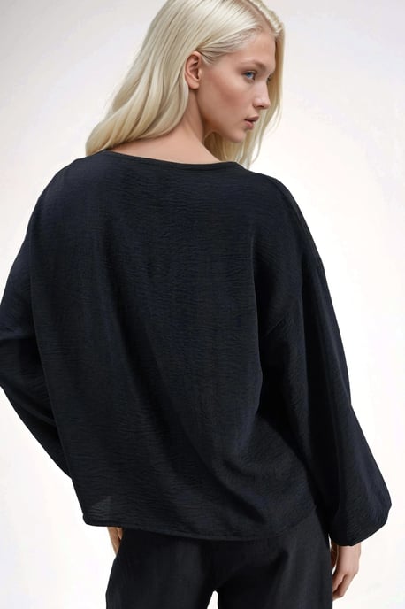 Oversized V-Neck Tie Closure Blouse - Image 3
