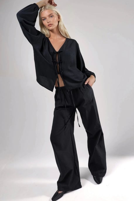 Oversized V-Neck Tie Closure Blouse - Image 6