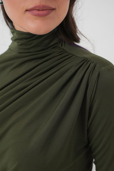 Tajt polokrage blus med draperingsdetalj - Image 2