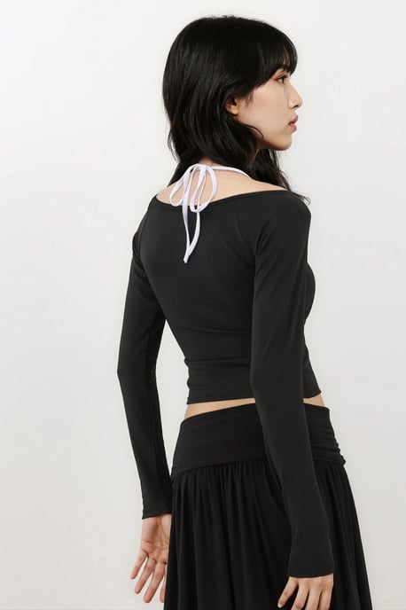 Halterneck långärmad stickad topp - Image 3