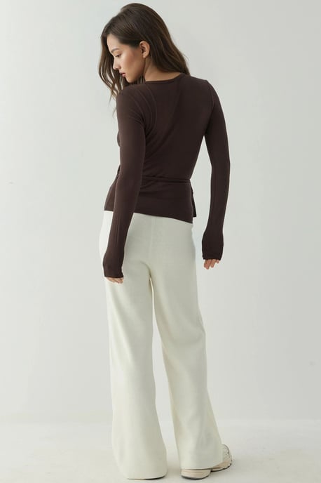 Zachte Touch Gebreide V-hals Lange Mouwen Viscose Blouse - Image 3