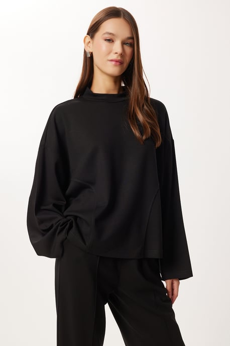 Crew Neck Blus & Högmidjade Rak Ben Tvådelat Set - Image 3