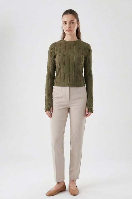 Geribbelde Crewneck Lange Mouw Blouse - Image 2