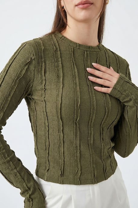 Geribbelde Crewneck Lange Mouw Blouse - Image 3