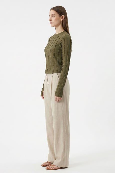 Geribbelde Crewneck Lange Mouw Blouse - Image 4