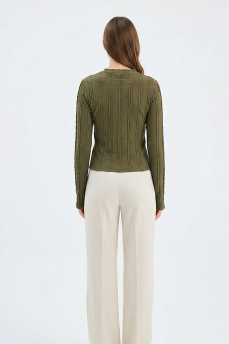 Geribbelde Crewneck Lange Mouw Blouse - Image 5