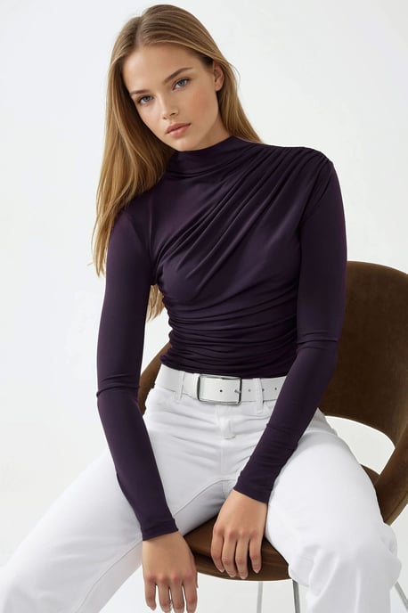 High Collar Drape Detail Blouse - Image 1