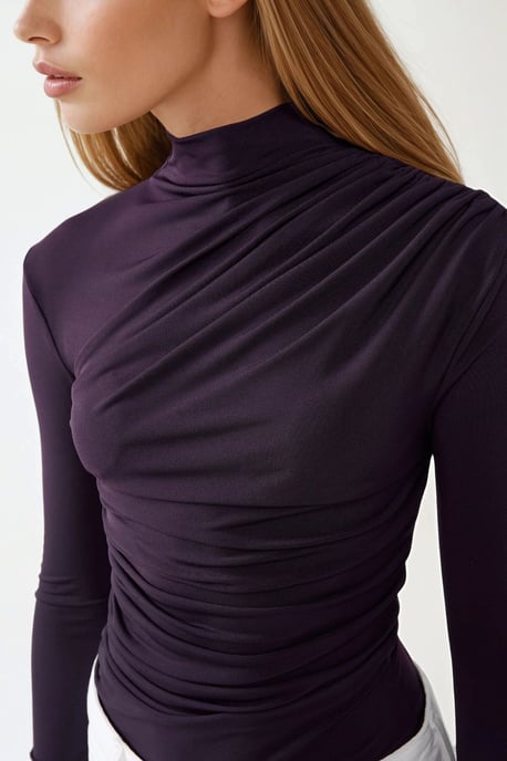 High Collar Drape Detail Blouse - Image 2