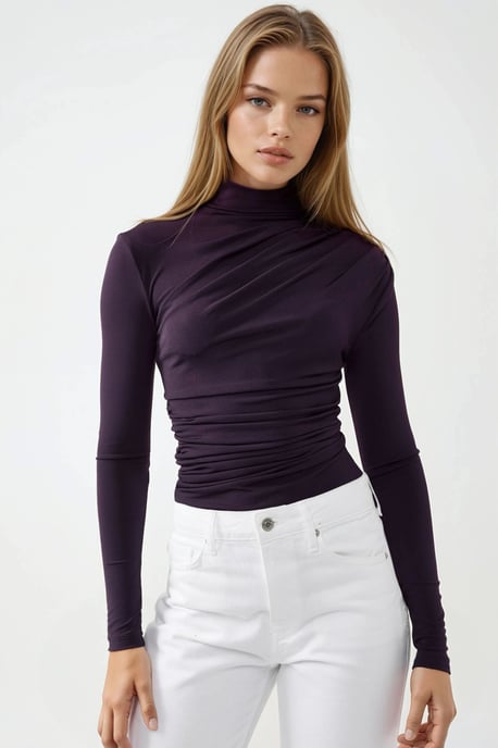 High Collar Drape Detail Blouse - Image 3