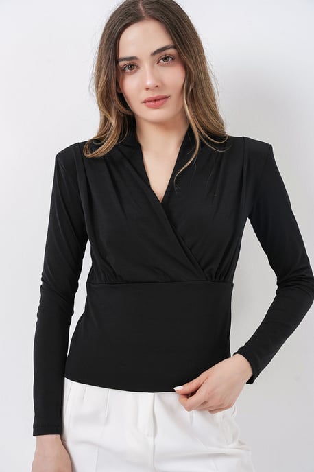 V-ringad draperad blus - Image 1