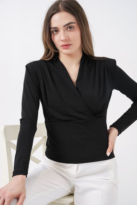 V-ringad draperad blus - Image 2