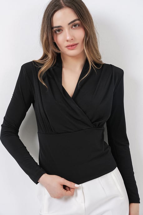 V-ringad draperad blus - Image 3