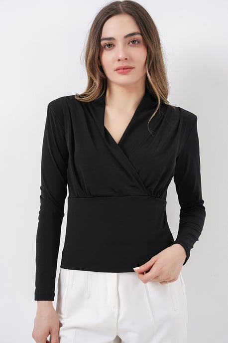 V-ringad draperad blus - Image 4