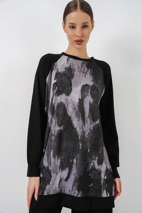 Oversized Abstract Print Crew Neck Tuniek & Broek Set - Image 2