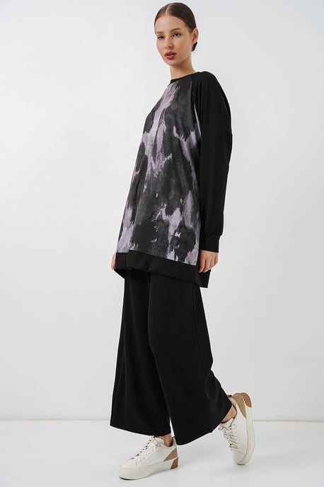 Oversized Abstract Print Crew Neck Tuniek & Broek Set - Image 3