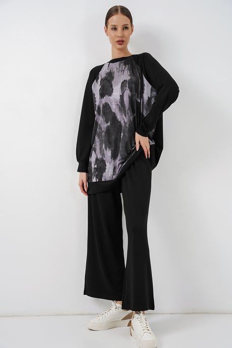Oversized Abstract Print Crew Neck Tuniek & Broek Set - Image 4