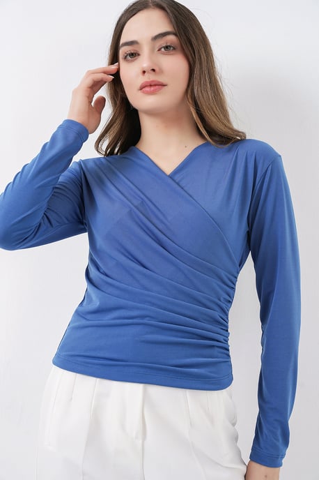 Dubbelzijdige blouse met lange mouwen en plooidetail - Image 3