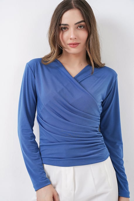 Dubbelzijdige blouse met lange mouwen en plooidetail - Image 4