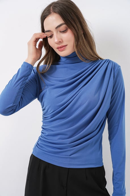 Tajt polokrage blus med draperingsdetalj - Image 5