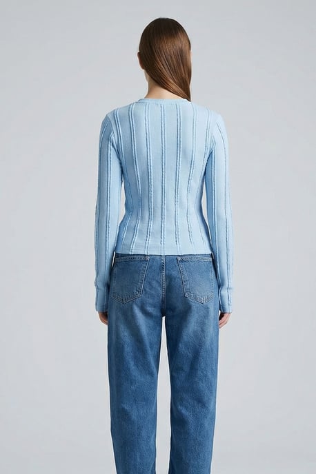 Ribbed Crew Neck Long Sleeve Blouse - Image 5
