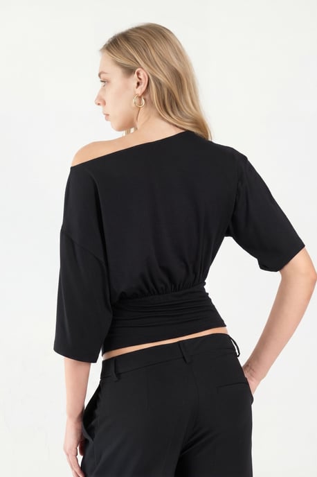 Asymmetrisk Hals Mjuk Stickad Blus - Image 4