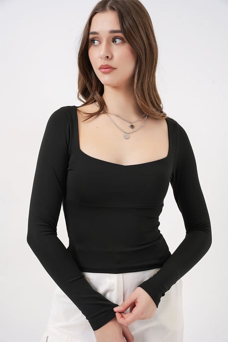 Långärmad Figursydd Blus med Hjärtkrage - Image 3