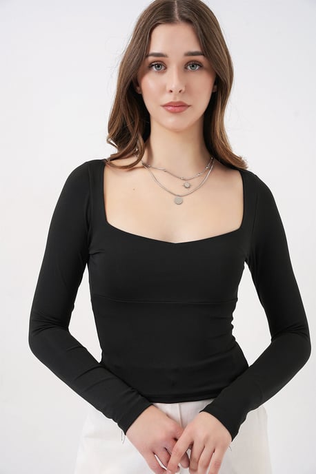 Långärmad Figursydd Blus med Hjärtkrage - Image 4