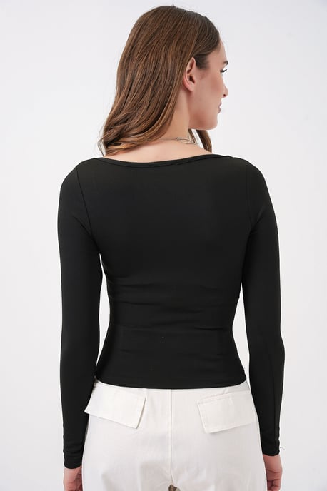 Långärmad Figursydd Blus med Hjärtkrage - Image 6