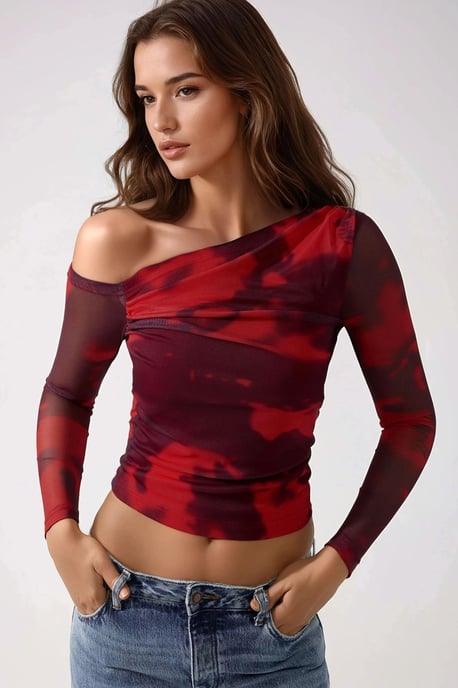 Asymmetrische Kraag Tuele Blouse - Image 1