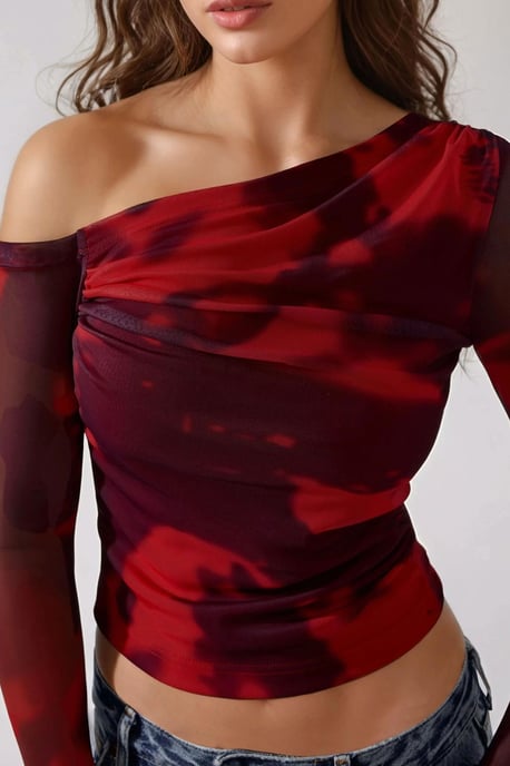 Asymmetrische Kraag Tuele Blouse - Image 2