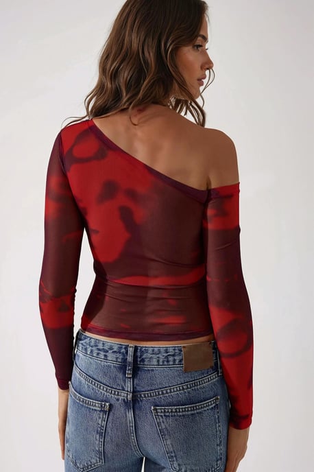 Asymmetrische Kraag Tuele Blouse - Image 3