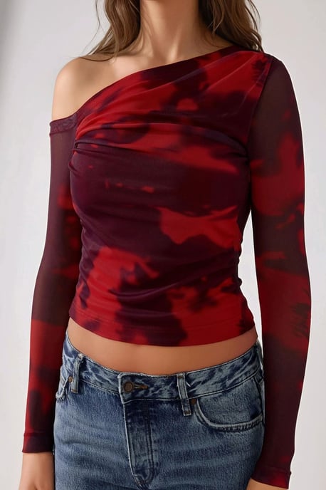 Asymmetrische Kraag Tuele Blouse - Image 4