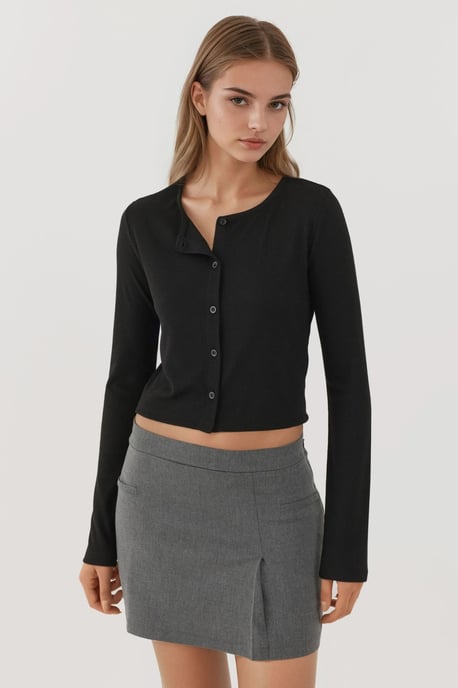 Crew Neck Basic Viscon-blandad Knapptopp - Image 2