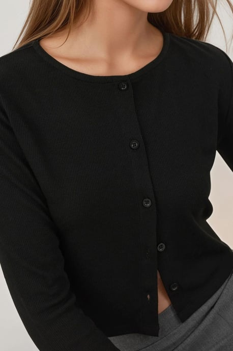 Crew Neck Basic Viscon-blandad Knapptopp - Image 3