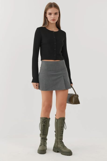 Crew Neck Basic Viscon-blandad Knapptopp - Image 4