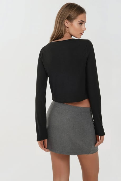Crew Neck Basic Viscon-blandad Knapptopp - Image 6