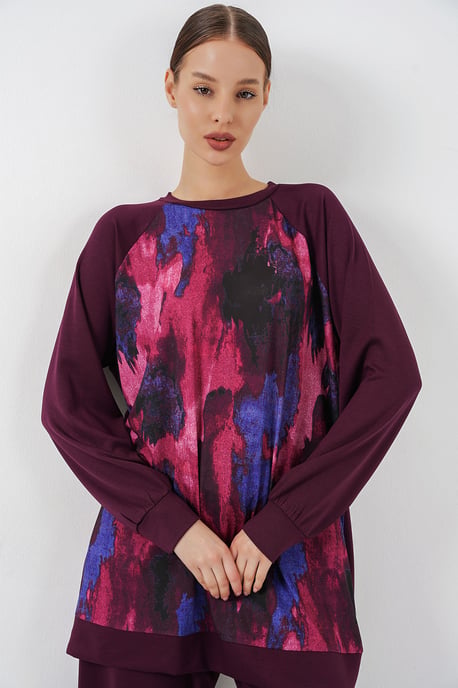 Oversized abstracte print crewneck tuniek en broek set - Image 2