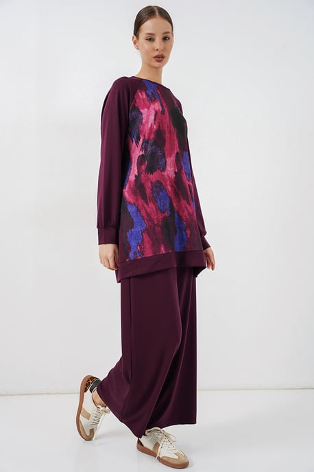Oversized abstracte print crewneck tuniek en broek set - Image 3