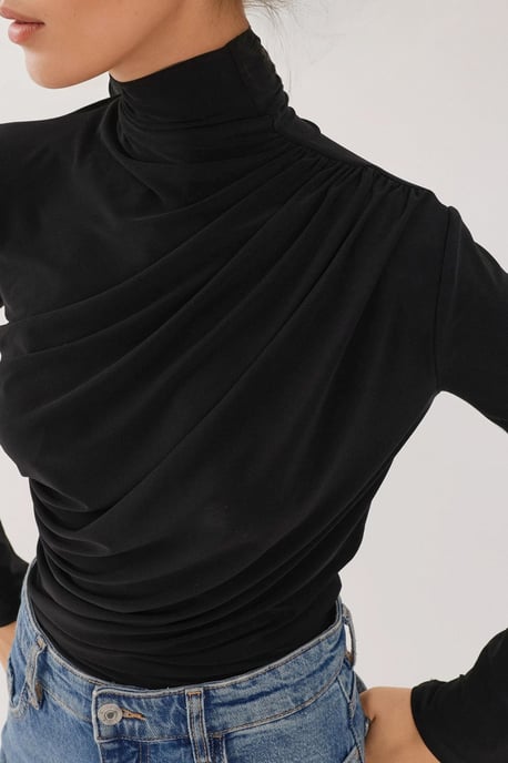 Draped Halflange Turtleneck Lange Mouw Slim Fit Top - Image 2
