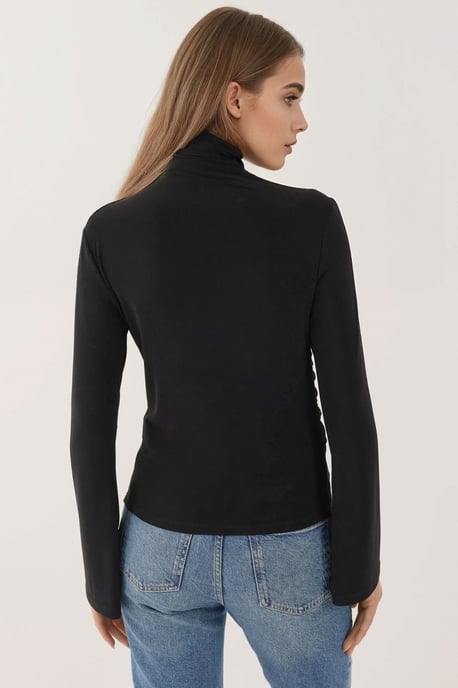 Draped Halflange Turtleneck Lange Mouw Slim Fit Top - Image 4