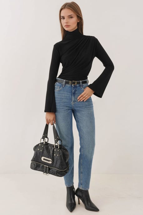 Draped Halflange Turtleneck Lange Mouw Slim Fit Top - Image 6