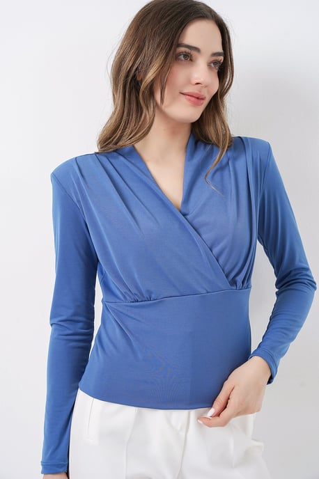 V-ringad Draperad Blus - Image 2
