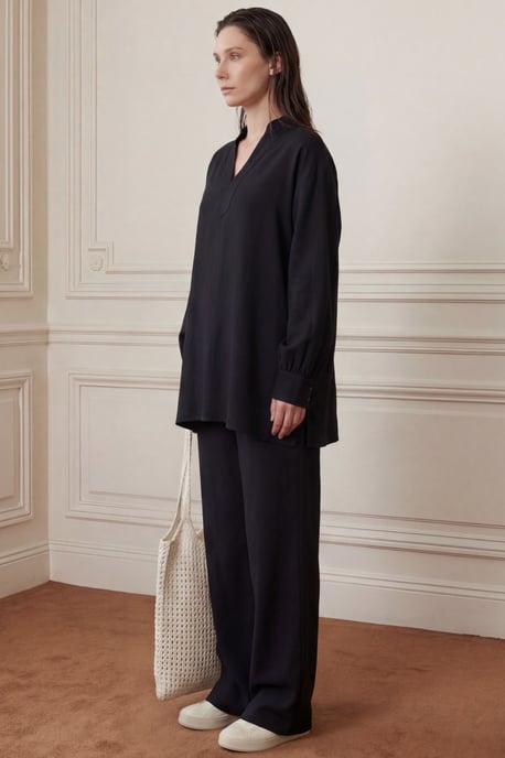 V-hals Blouse & Wijde Pantalon Muslin Twee-delig Set - Image 2