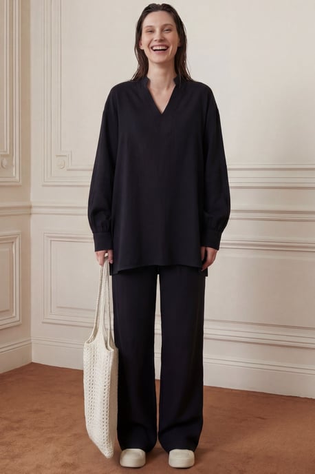 V-hals Blouse & Wijde Pantalon Muslin Twee-delig Set - Image 5