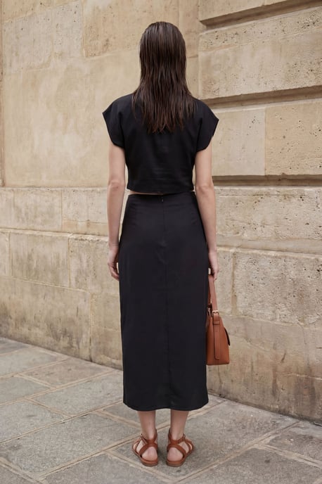 Linnenmix Crop Blouse & Midi Rok met Accessoires in Twee-Delen Set - Image 3