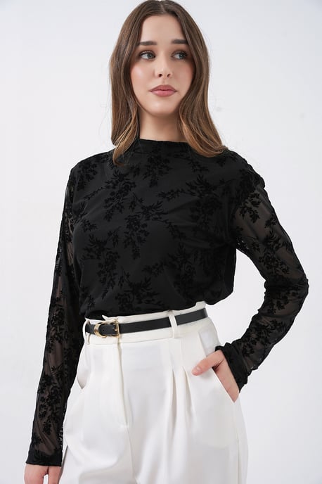 Geprinte Flock Crew Neck Blouse - Image 3