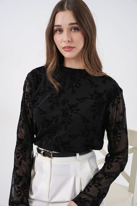 Geprinte Flock Crew Neck Blouse - Image 4